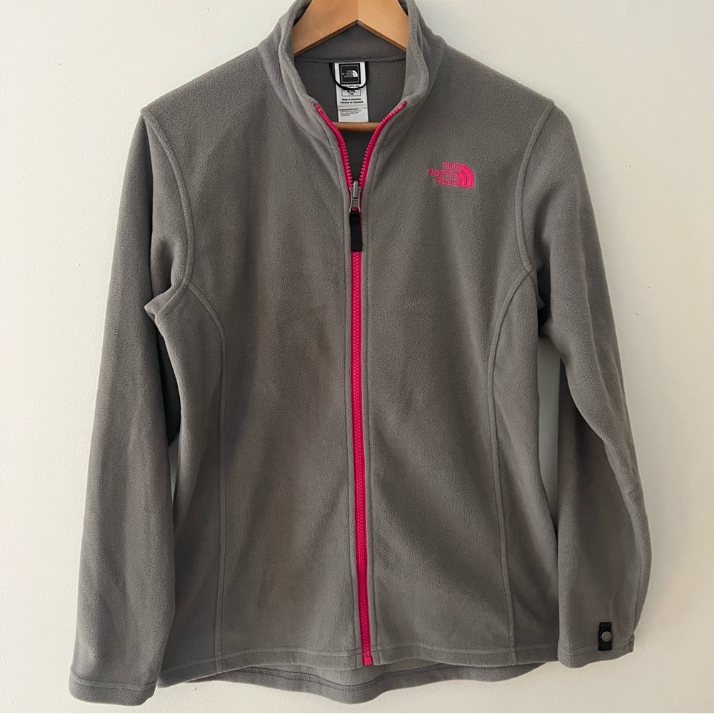 The North Face Girl’s Fleece Full Zip Up Grey with Pink Zipper Size XL 18
